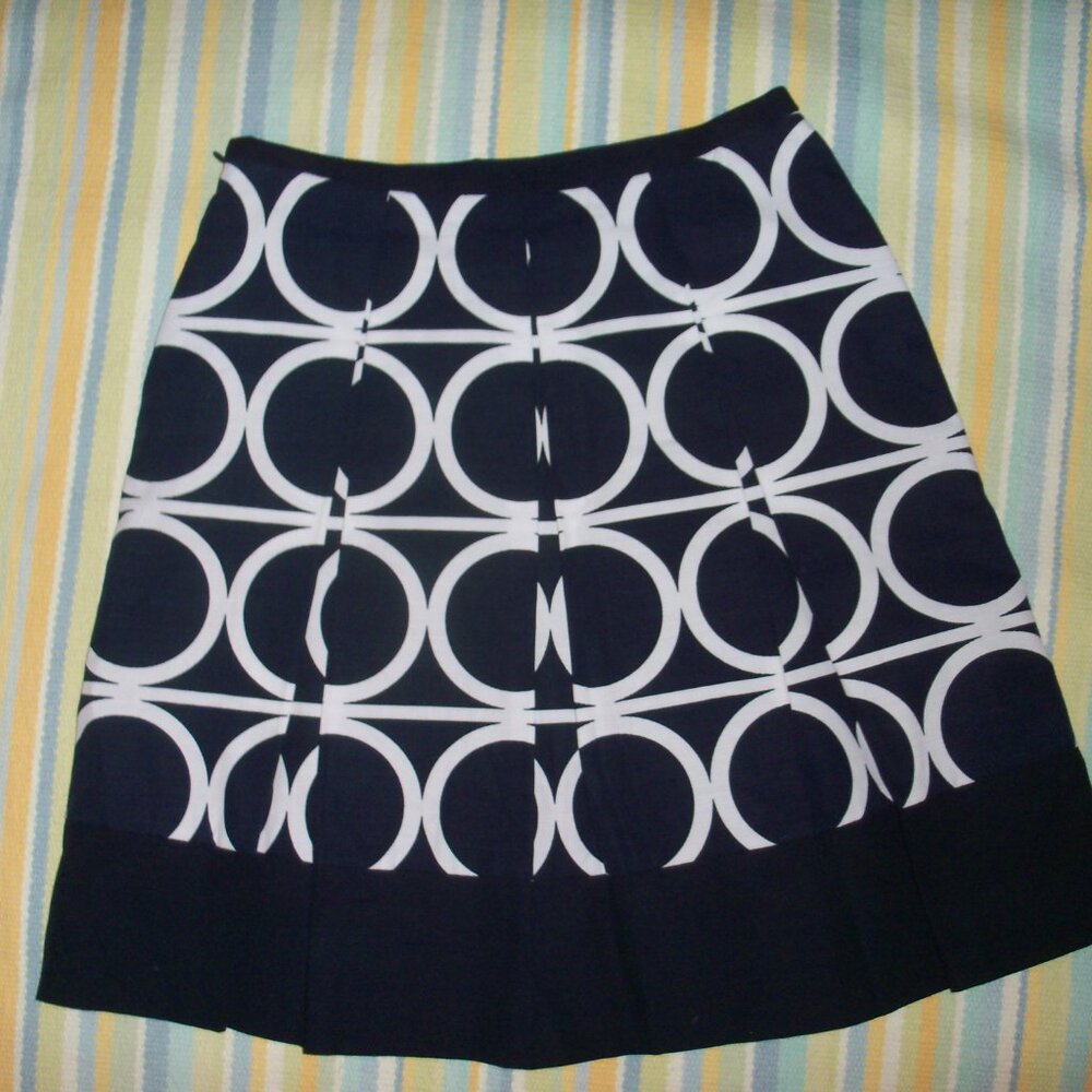 New NWT Ann Taylor Skirt Circle Navy Blue White Flare Pleated A-Line Career Work